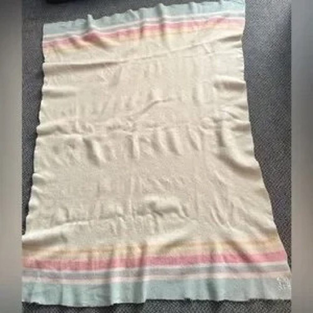 Cream Blanket with Pastel Stripe Accents
